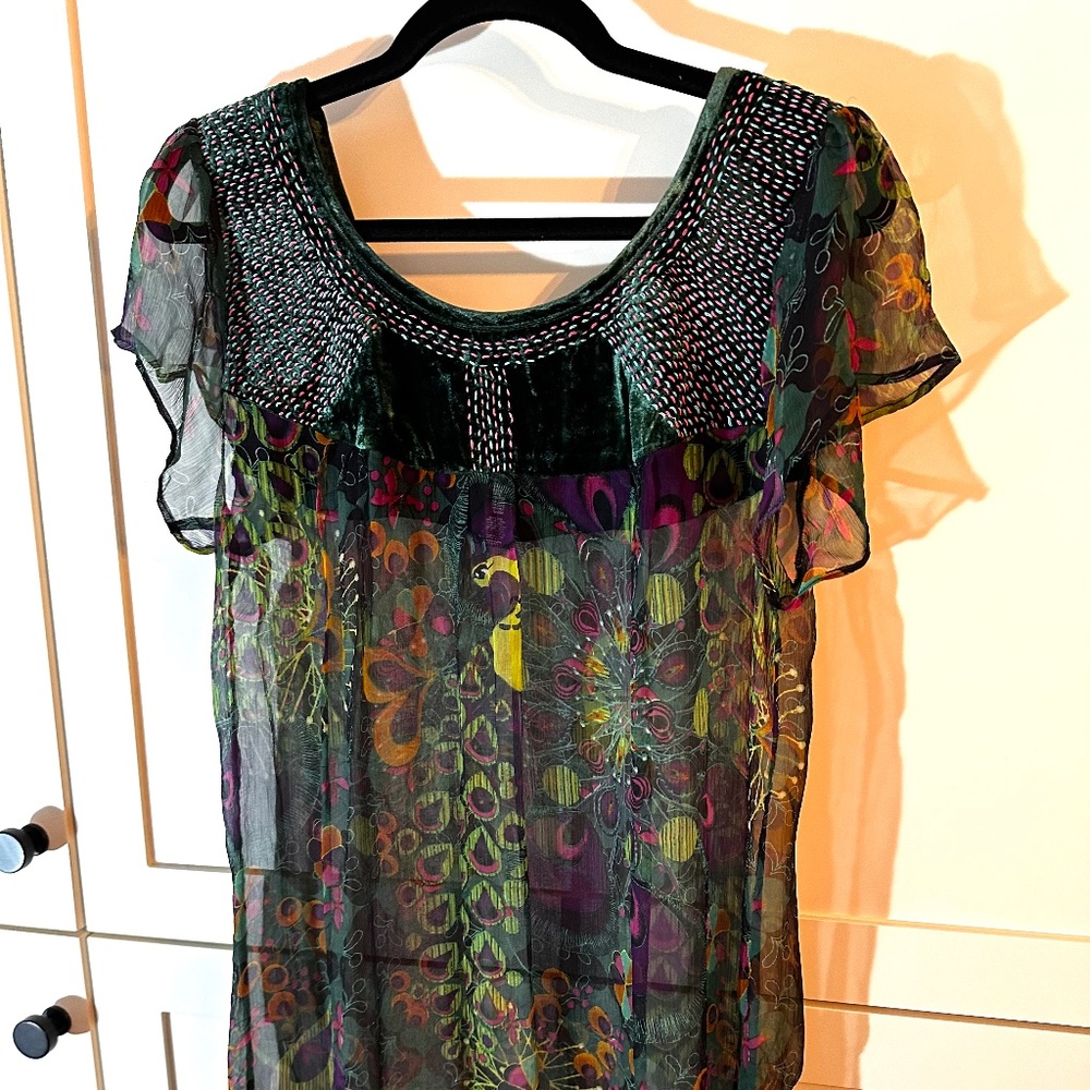 Custo Barcelona Haute Couture Sheer Velvet Multi Silk Blouse; Women's S-M